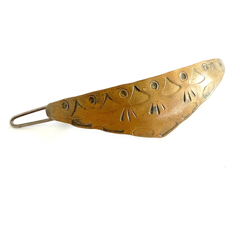 Vintage Native American Style Copper Barrette With Stamped Design